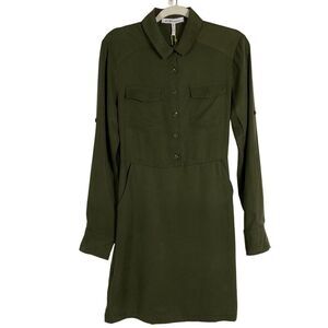 NWT BCBGeneration Olive Green Shirt Dress Button-Up Tab Sleeve Women's Small
